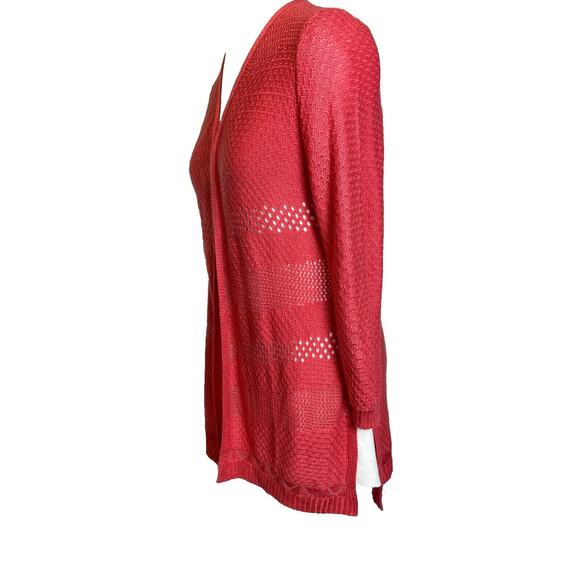 99 Jane Street Long Open Cardigan Sweater, Coral Rose, Crocheted size Large - Picture 2 of 16